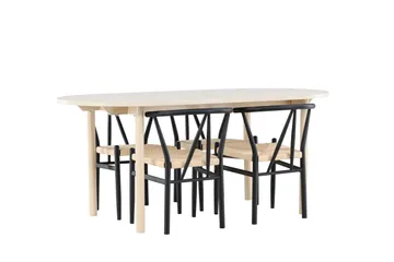 Andy Spisegruppe 180 cm Oval med 4 Alfons stoler - Whitewash/Sort - Møbler - Bord - Spisegruppe
