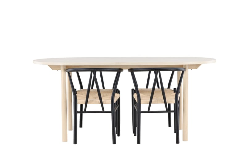 Andy Spisegruppe 180 cm Oval med 4 Alfons stoler - Whitewash/Sort - Møbler - Bord - Spisegruppe