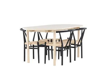 Andy Spisegruppe 180 cm Oval med 4 Alfons stoler - Whitewash/Sort - Møbler - Bord - Spisegruppe