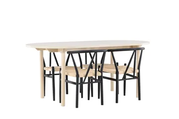 Andy Spisegruppe 180 cm Oval med 4 Alfons stoler - Whitewash/Sort - Møbler - Bord - Spisegruppe