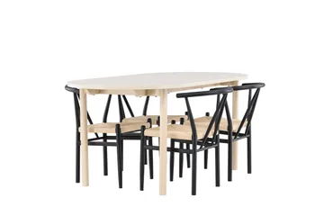 Andy Spisegruppe 180 cm Oval med 4 Alfons stoler - Whitewash/Sort - Møbler - Bord - Spisegruppe