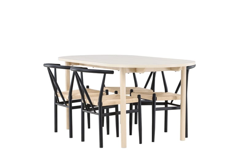 Andy Spisegruppe 180 cm Oval med 4 Alfons stoler, Whitewash/Sort
