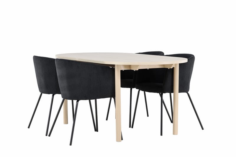 Andy Spisegruppe 180 cm Oval med 4 Berit stoler, Whitewash/Sort