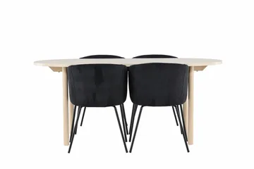 Andy Spisegruppe 180 cm Oval med 4 Berit stoler - Whitewash/Sort - Møbler - Bord - Spisegruppe