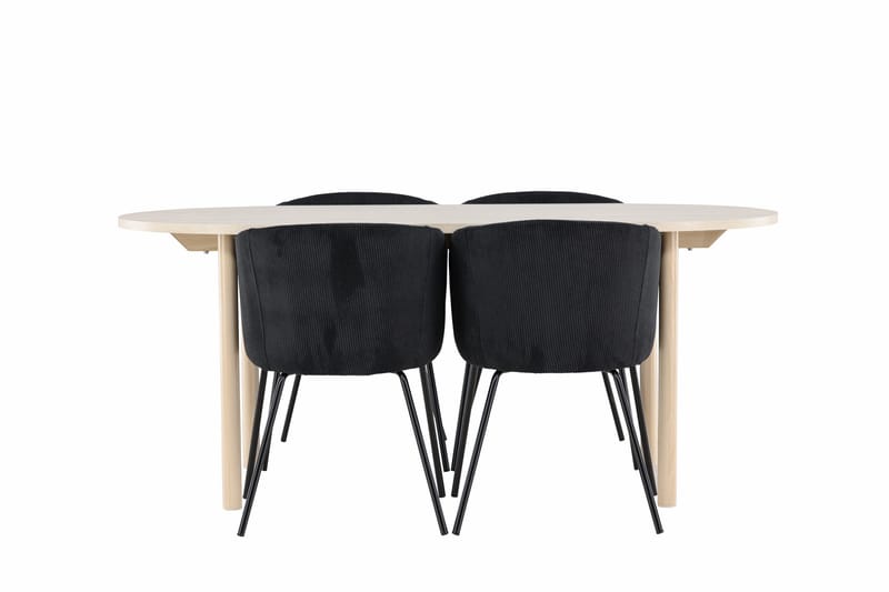 Andy Spisegruppe 180 cm Oval med 4 Berit stoler - Whitewash/Sort - Møbler - Bord - Spisegruppe