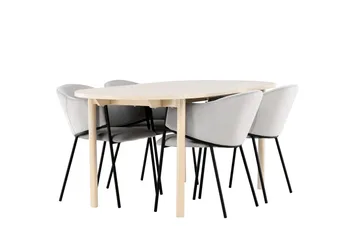 Andy Spisegruppe 180 cm Oval med 4 Evelina stoler - Whitewash/Grå - Møbler - Bord - Spisegruppe