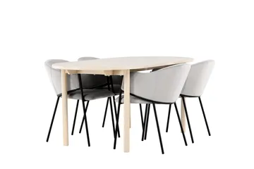 Andy Spisegruppe 180 cm Oval med 4 Evelina stoler - Whitewash/Grå - Møbler - Bord - Spisegruppe