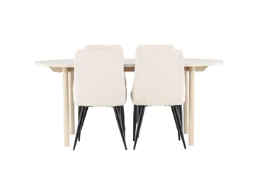 Andy Spisegruppe 180 cm Oval med 4 Leone stoler - Whitewash/Beige - Møbler - Bord - Spisegruppe