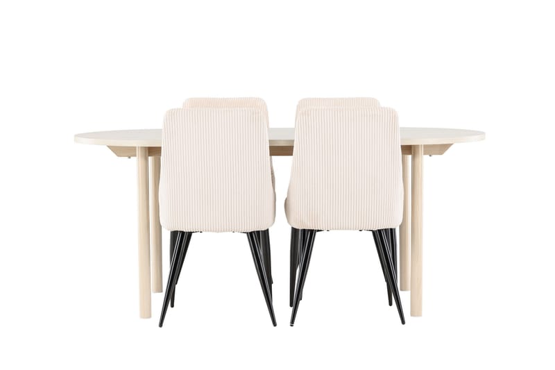 Andy Spisegruppe 180 cm Oval med 4 Leone stoler - Whitewash/Beige - Møbler - Bord - Spisegruppe