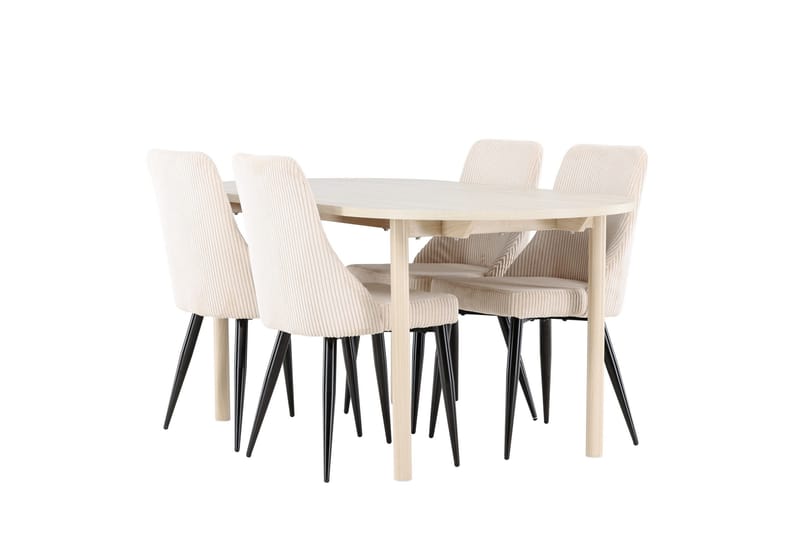 Andy Spisegruppe 180 cm Oval med 4 Leone stoler, Whitewash/Beige