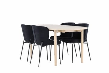 Andy Spisegruppe 180 cm Oval med 4 Modesto stoler - Whitewash/Sort - Møbler - Bord - Spisegruppe