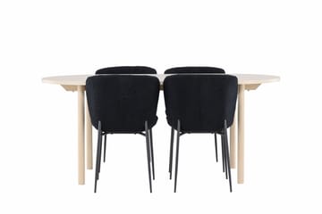 Andy Spisegruppe 180 cm Oval med 4 Modesto stoler - Whitewash/Sort - Møbler - Bord - Spisegruppe
