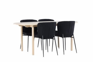 Andy Spisegruppe 180 cm Oval med 4 Modesto stoler - Whitewash/Sort - Møbler - Bord - Spisegruppe