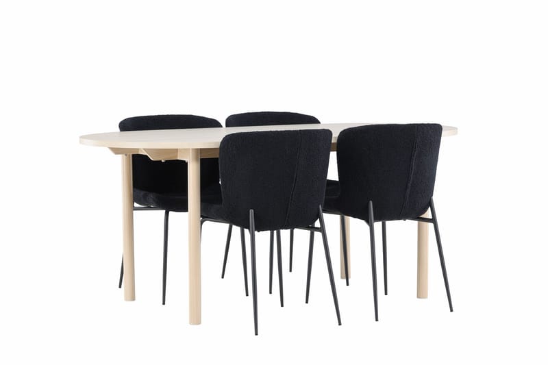 Andy Spisegruppe 180 cm Oval med 4 Modesto stoler - Whitewash/Sort - Møbler - Bord - Spisegruppe