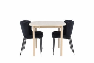 Andy Spisegruppe 180 cm Oval med 4 Modesto stoler - Whitewash/Sort - Møbler - Bord - Spisegruppe
