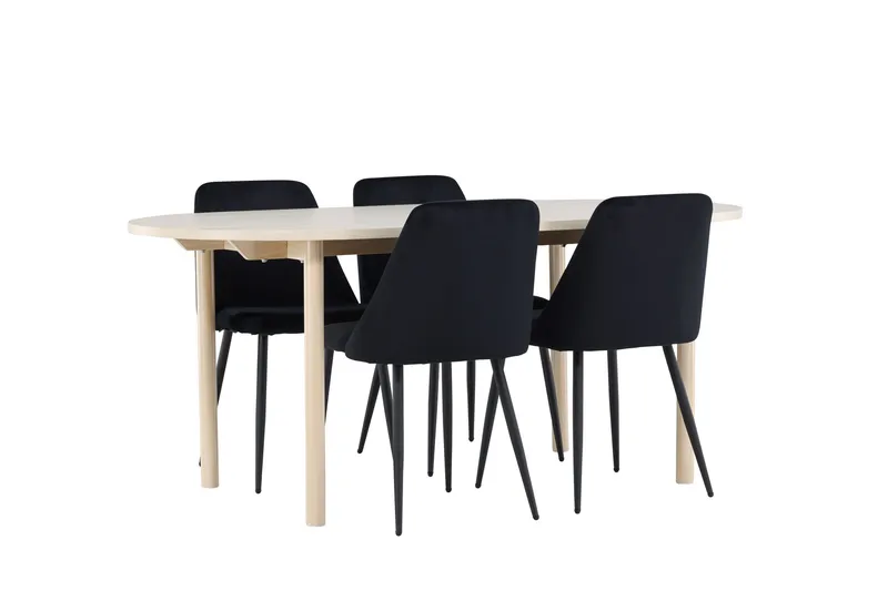 Andy Spisegruppe 180 cm Oval med 4 Night stoler - Whitewash/Sort - Møbler - Bord - Spisegruppe
