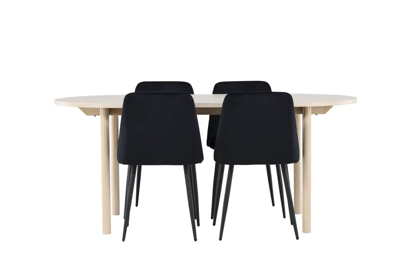 Andy Spisegruppe 180 cm Oval med 4 Night stoler - Whitewash/Sort - Møbler - Bord - Spisegruppe