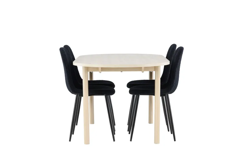 Andy Spisegruppe 180 cm Oval med 4 Polar stoler - Whitewash/Sort - Møbler - Bord - Spisegruppe