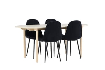 Andy Spisegruppe 180 cm Oval med 4 Polar stoler - Whitewash/Sort - Møbler - Bord - Spisegruppe