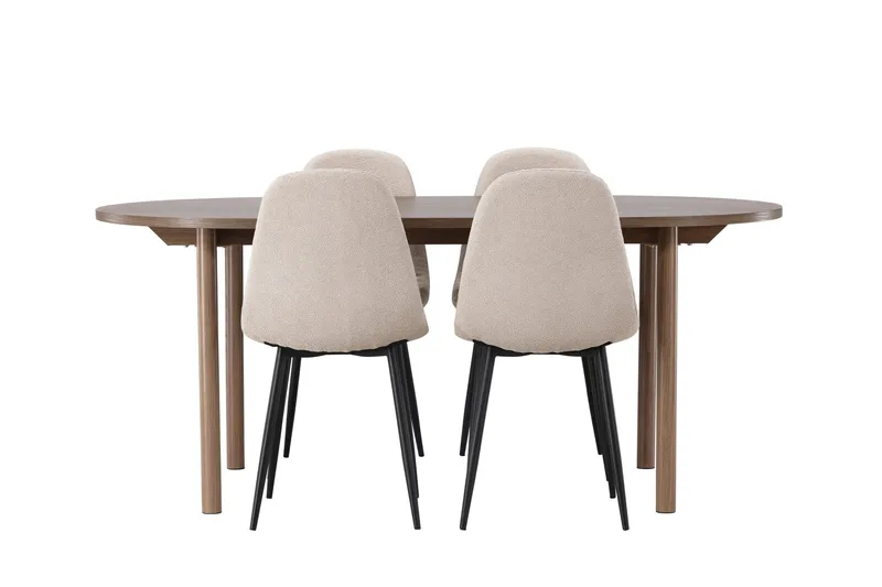 Andy Spisegruppe 180 cm Oval med 4 Polar Stoler, Beige