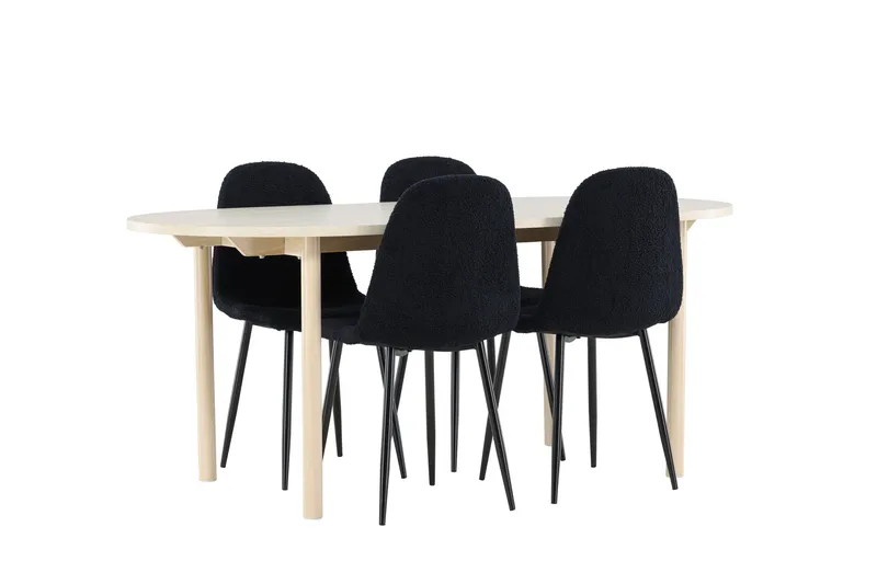 Andy Spisegruppe 180 cm Oval med 4 Polar stoler - Whitewash/Sort - Møbler - Bord - Spisegruppe