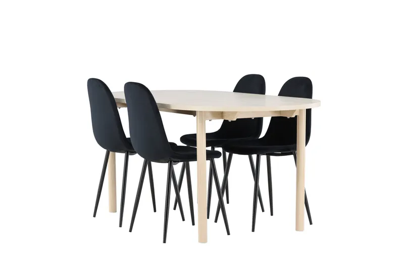 Andy Spisegruppe 180 cm Oval med 4 Polar stoler, Whitewash/Sort