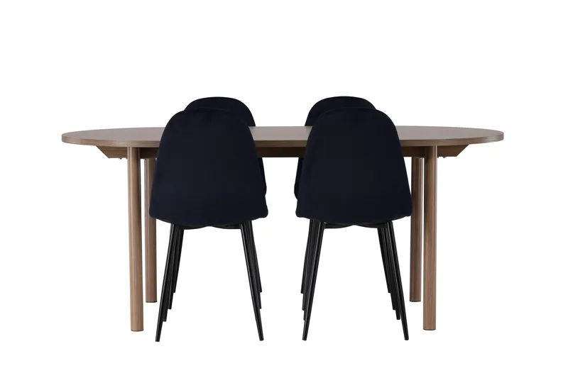 Andy Spisegruppe 180 cm Oval med 4 Polar Stoler, Sort