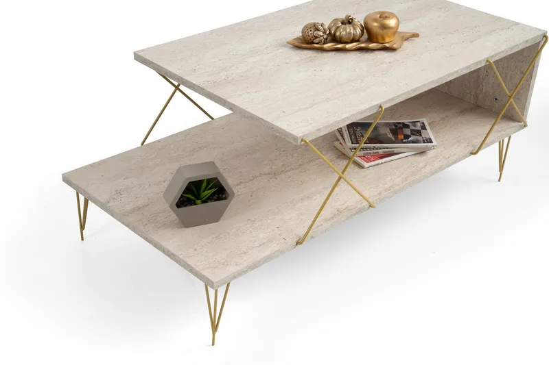 Artenay Sofabord 100 cm - Gull/Marmor - Møbler - Bord - Marmorbord