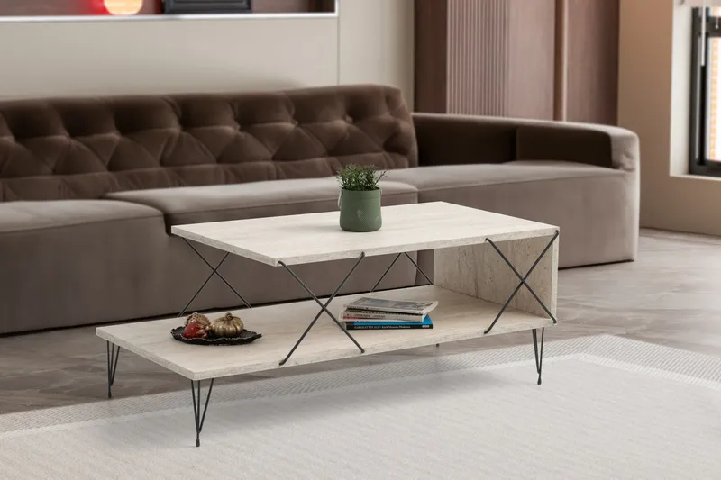 Artenay Sofabord 100 cm - Svart/Marmor - Møbler - Bord - Marmorbord