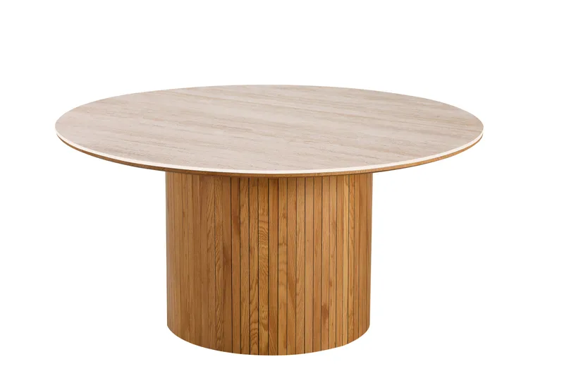 Arvo Spisebord Rundt 150 cm Travertinlook, Eik
