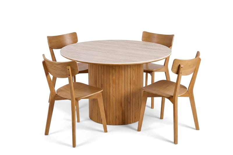 Arvo spisegruppe rund 120 cm eik med 4 Amelia spisestoler - Eik - Møbler - Bord - Spisegruppe