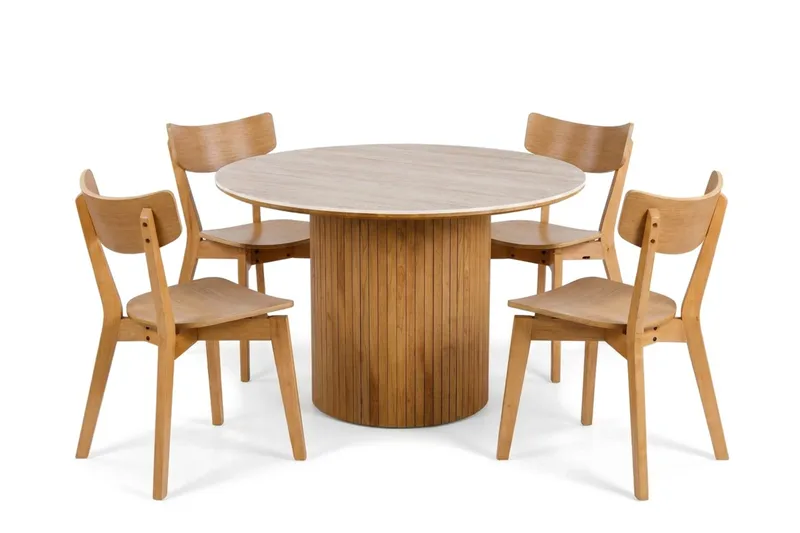 Arvo spisegruppe rund 120 cm eik med 4 Amelia spisestoler, Eik