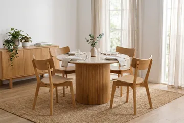 Arvo spisegruppe rund 120 cm eik med 4 Amelia spisestoler - Eik - Møbler - Bord - Spisegruppe