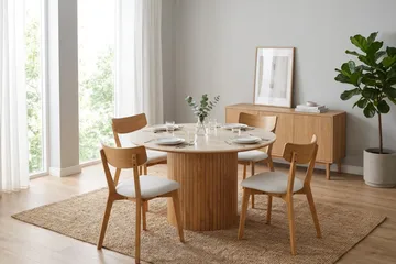 Arvo spisegruppe rund 120 cm eik med 4 Amelia spisestoler med pute - Eik - Møbler - Bord - Spisegruppe