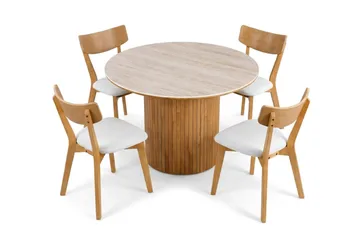 Arvo spisegruppe rund 120 cm eik med 4 Amelia spisestoler med pute - Eik - Møbler - Bord - Spisegruppe