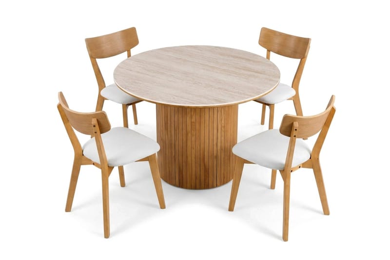 Arvo spisegruppe rund 120 cm eik med 4 Amelia spisestoler med pute - Eik - Møbler - Bord - Spisegruppe