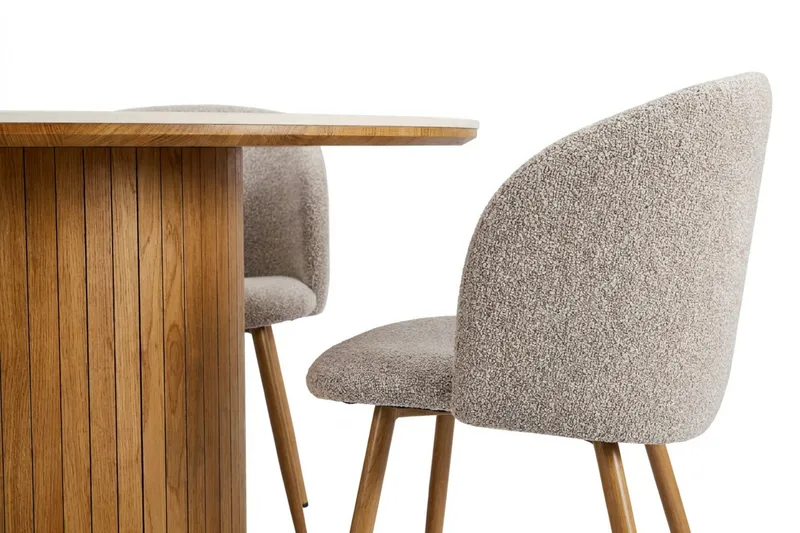 Arvo spisegruppe rund 120 cm eik med 4 Greya spisestoler - Eik/Greige - Møbler - Bord - Spisegruppe