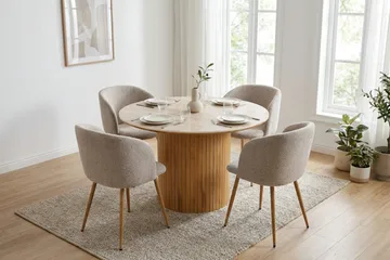 Arvo spisegruppe rund 120 cm eik med 4 Greya spisestoler - Eik/Greige - Møbler - Bord - Spisegruppe