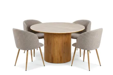 Arvo spisegruppe rund 120 cm eik med 4 Greya spisestoler - Eik/Greige - Møbler - Bord - Spisegruppe
