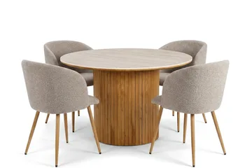 Arvo spisegruppe rund 120 cm eik med 4 Greya spisestoler - Eik/Greige - Møbler - Bord - Spisegruppe
