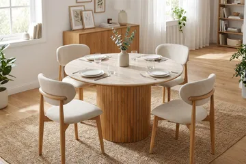 Arvo spisegruppe rund 120 cm eik med 4 Molly spisestoler - Eik - Møbler - Bord - Spisegruppe