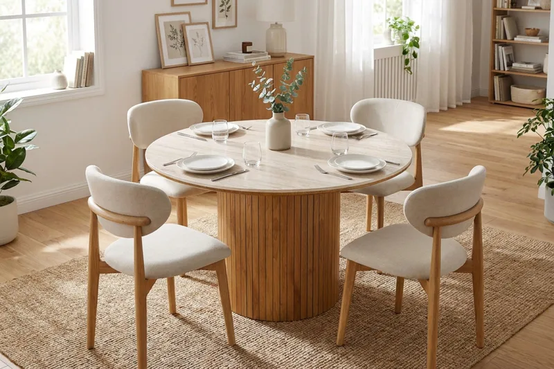 Arvo spisegruppe rund 120 cm eik med 4 Molly spisestoler - Eik - Møbler - Bord - Spisegruppe