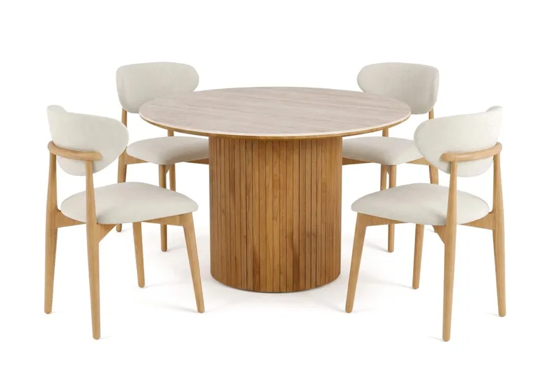Arvo spisegruppe rund 120 cm eik med 4 Molly spisestoler, Eik