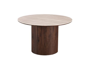 Arvo Spisegruppe rund 120 cm Travertin med 4 Filip Spisestoler - Valnøtt - Møbler - Bord - Spisegruppe