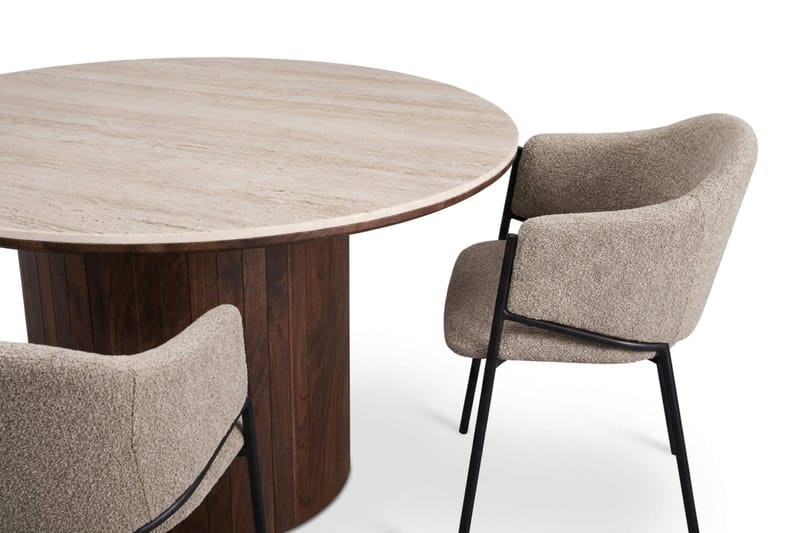 Arvo Spisegruppe rund 120 cm Travertin med 4 Filip Spisestoler - Valnøtt - Møbler - Bord - Spisegruppe