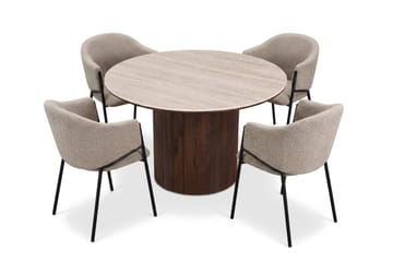 Arvo Spisegruppe rund 120 cm Travertin med 4 Filip Spisestoler - Valnøtt - Møbler - Bord - Spisegruppe