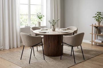 Arvo Spisegruppe rund 120 cm Travertin med 4 Filip Spisestoler - Valnøtt - Møbler - Bord - Spisegruppe