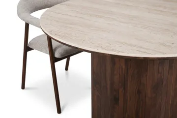 Arvo Spisegruppe rund 120 cm Travertin med 4 Ronja Spisestoler - Valnøtt - Møbler - Bord - Spisegruppe