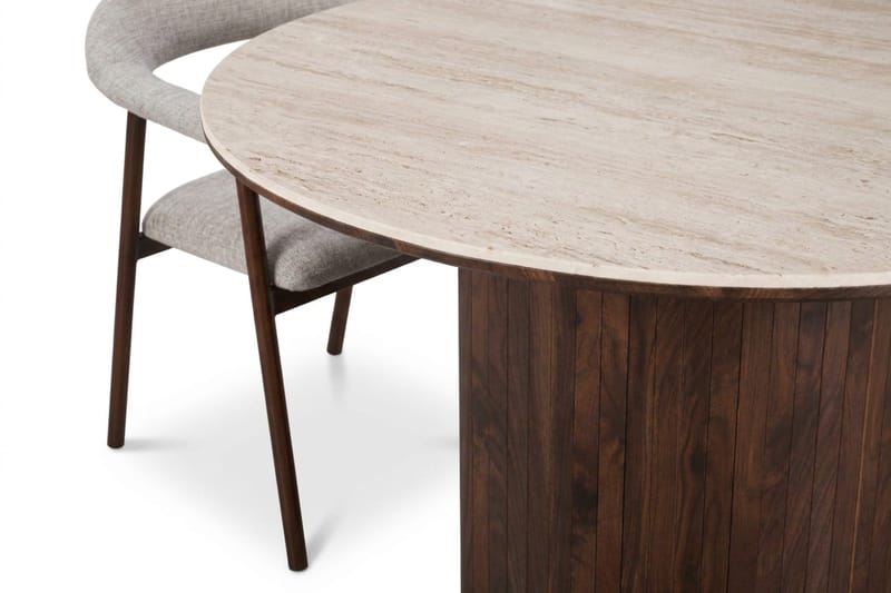 Arvo Spisegruppe rund 120 cm Travertin med 4 Ronja Spisestoler - Valnøtt - Møbler - Bord - Spisegruppe