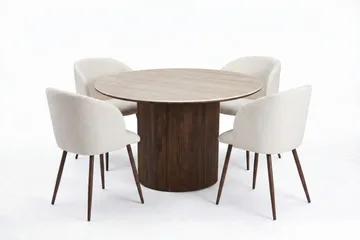 Arvo spisegruppe rund 120 cm valnøtt med 4 Greya spisestoler - Valnøtt/Hvit - Møbler - Bord - Spisegruppe
